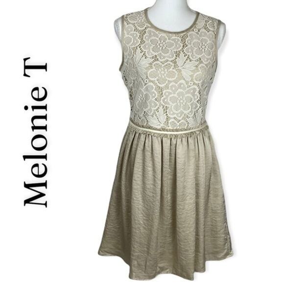 Melonie T Sheer Cream Lace Feminine Party Event Dress Size 8 - Picture 2 of 12
